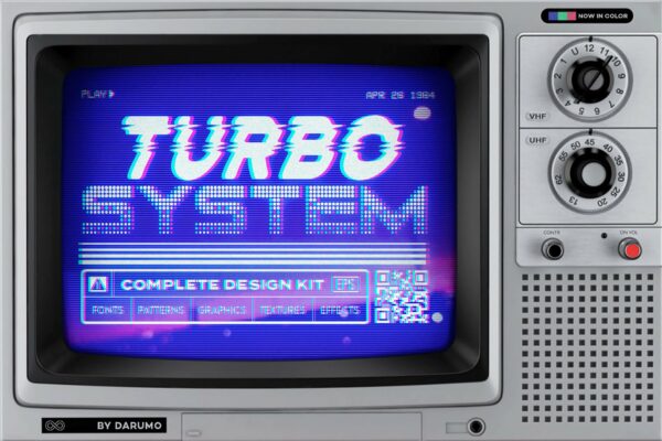 潮流复古故障燥点CRT显示海报Logo设计素材套装 TURBO SYSTEM – Complete Design Kit-第393期-