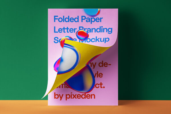 折叠海报传单设计展示贴图PSD样机模板 Folded Letter Psd Paper Mockup-第563期-第802期-