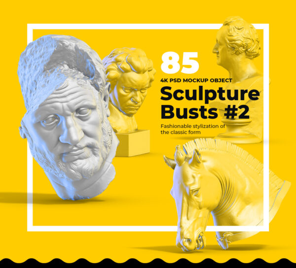 85款多角度复古蒸汽波3D半身人物石膏雕塑Ps设计素材 Collection Of 85 Sculptures Busts