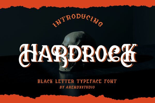 现代时尚品牌标签徽标logo设计装饰性英文字体 Hardrock – Black Letter Typeface