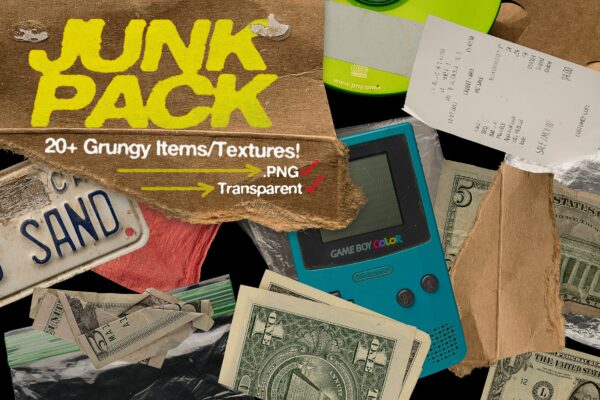 20+做旧撕裂塑料袋纸张光盘PNG透明免抠图片素材 Junk Pack | 20+ Items Textures-第577期-