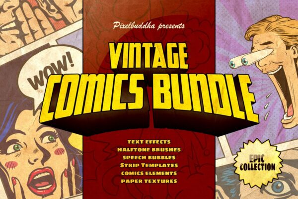 复古半色调漫画风格笔刷素材包 Marvelous Vintage Comics Bundle-第426期-