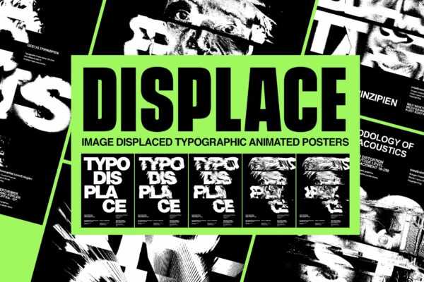 潮流扭曲故障错位位移海报标题字体设计PSD动画模板 Typo Displace / Animated Templates -第441期-