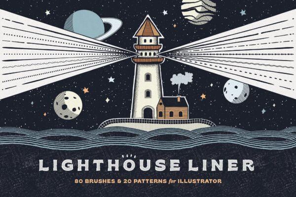 72款不规则线条波浪点状虚线矢量笔刷设计素材 Lighthouse Liner Illustrator Brushes -第517期-