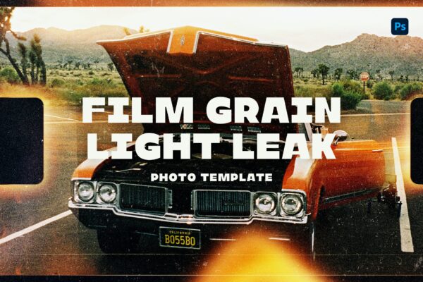 潮流复古自然光漏光杂点照片处理叠加层PS设计素材 Film Grain Light Leak Photo Template- 第636期-