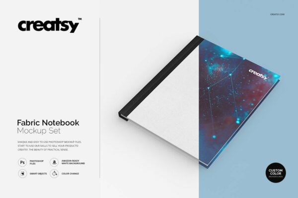 A4织物封面笔记本设计Ps智能贴图样机合集 Fabric Notebook Mockup Set
