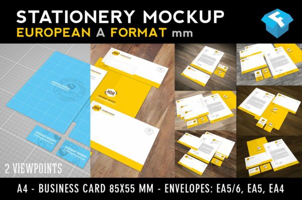 欧式规格品牌Logo设计办公用品贴图样机模板 Euro Stationary Mockup Vol. 1