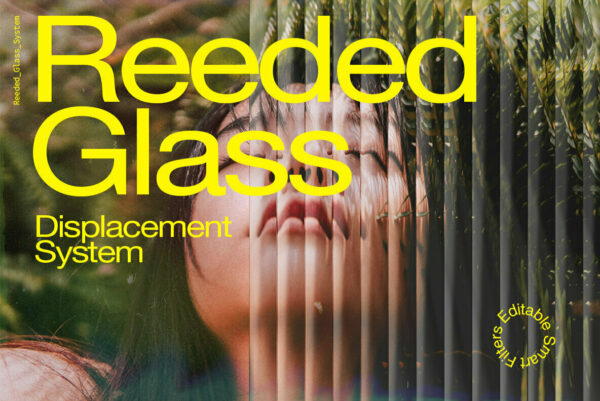 6款创意潮流3D磨砂玻璃位移效果艺术海报PS样式素材 Oliver King – Reeded Glass Displacement System-第599期-