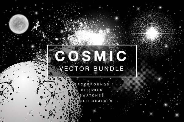 复古宇宙太空科幻漫画矢量图形笔刷 Cosmic Vector Bundle-第543期-