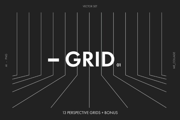 13个透视网格矢量图形素材 GRID 01 – 13 VECTOR PERSPECTIVE GRIDS