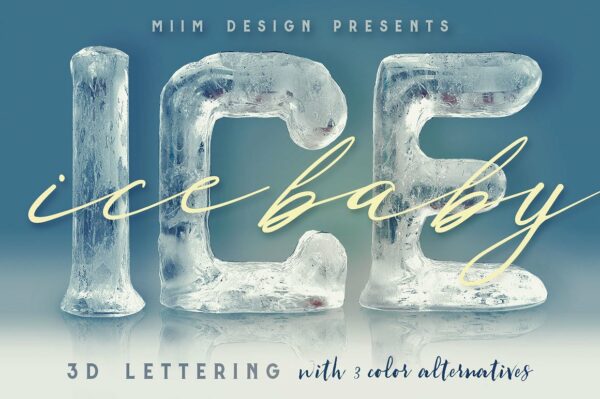 完美3D冰块冰冻结冰质感字母PNG -第360期-