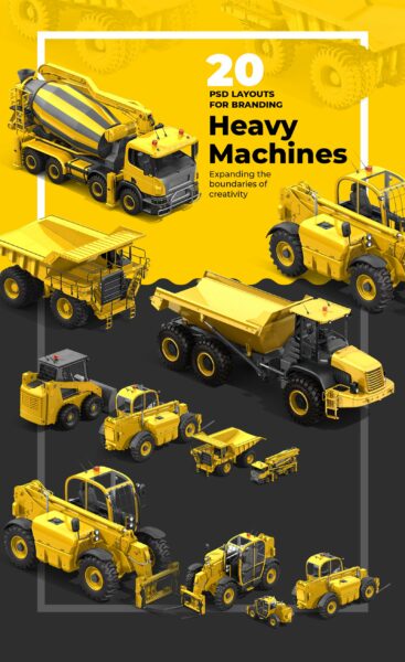 20款潮流建筑机械重型机车3D模型PS设计素材 20 PSD Heavy Machines Mockup 360 #04