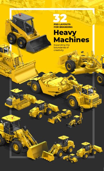 32款道路施工机械重型机车3D模型PS设计素材 32 PSD Heavy Machines Mockup 360 #02-第588期-