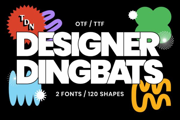 120款潮流几何图形艺术装饰标志花体字体设计素材 Designer Dingbats – 120 shapes!-第598期-
