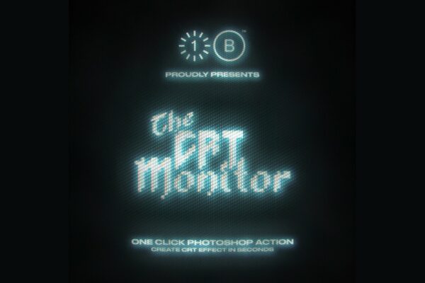 潮流像素点霓虹CRT显示效果文字图形设计一键式PS动作模板 The CRT Monitor – One Click-第596期-