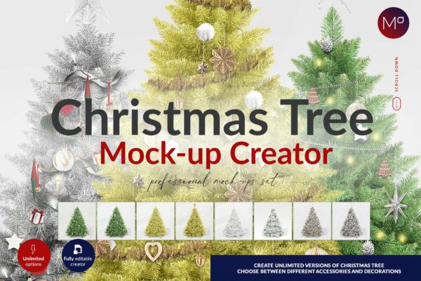 时尚圣诞树场景创造者装饰图案PSD素材 Christmas Tree Creator Mockup-第716期-