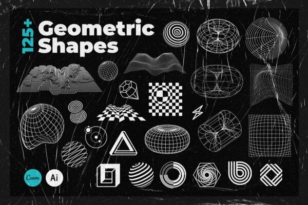 125款潮流抽象科幻几何矢量装饰图形徽标平面海报设计素材 125+ Abstract Futuristic Shapes-第694期-