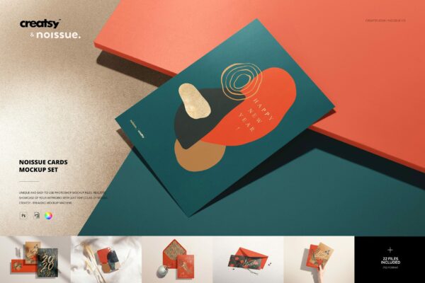 22款时尚精美新年贺卡邀请函明信片设计PS贴图样机模板合集 Noissue Cards Mockup Set-第781期-