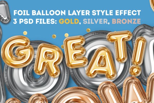 潮流金属铝箔气球层样式效果文字设计模板 Foil Balloon Layer Style Effect-第703期