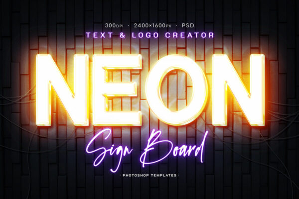 6款霓虹发光酒吧夜店海报标题Logo特效字体样机素材 Neon Signboard Text & Logo Creator-第791期-