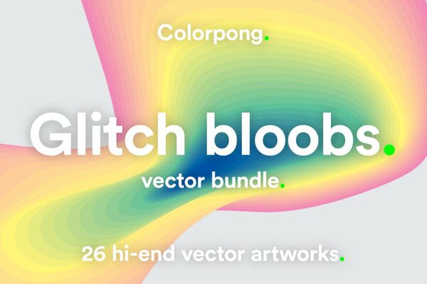 26款抽象双色扭曲热像仪梯度小故障海报底纹背景矢量设计素材 Colorpong – Glitch Bloobs Bundle-第793期-