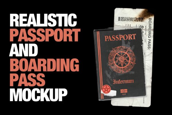 潮流复古做旧褶皱护照登机牌设计展示贴图样机模板素材 Passport And Boarding Pass Mockup-第743期-