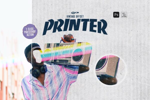 潮流复古胶印旧打印半调故障效果照片处理PS动作模板设计素材 Flyerwrk – Vintage Offset Printer-第768期-