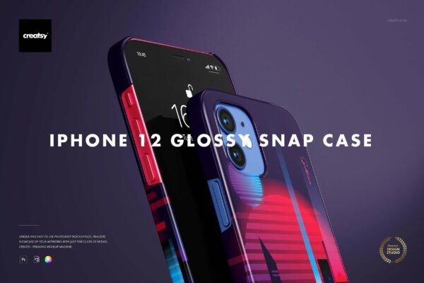 26款时尚光滑苹果iPhone 12手机保护壳设计PS贴图样机模板素材 iPhone 12 Glossy Snap Case 1 Mockup-第937期-