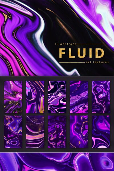 10款抽象奢华紫色金箔油漆流体纹理平面海报设计艺术背景图片素材 Abstract Fluid Art Paint Textures-第926期-