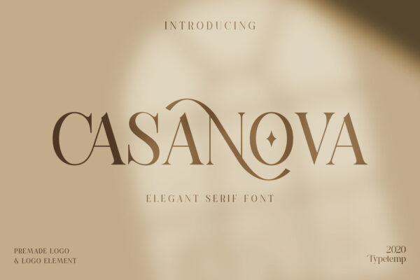现代时尚连字海报标题徽标Logo设计衬线英文字体素材 Casanova Serif Display Font-第836期-