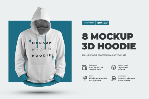 8款3D男性卫衣连帽衫设计效果图样机模板 8 3D Men Mockups Hooddie-第893期-