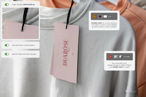 服装卫衣T恤吊牌标签设计提案样机模板 Hang Tag Mock-Up Set Beige Colors-第893期-