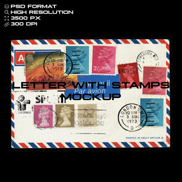 【免费】超现实主义复古做旧邮票信件信封素材 Letter with Stamps Mock Up