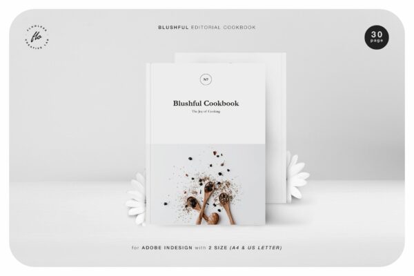 简约食谱菜单图文排版设计INDD画册模板 BLUSHFUL Editorial Cookbook