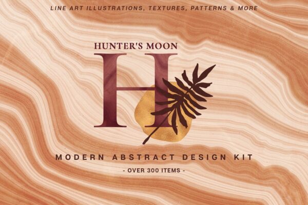 现代优雅抽象花卉图形艺术线条金色箔纸设计套件 Abstract Line Art Design Kit-第931期-