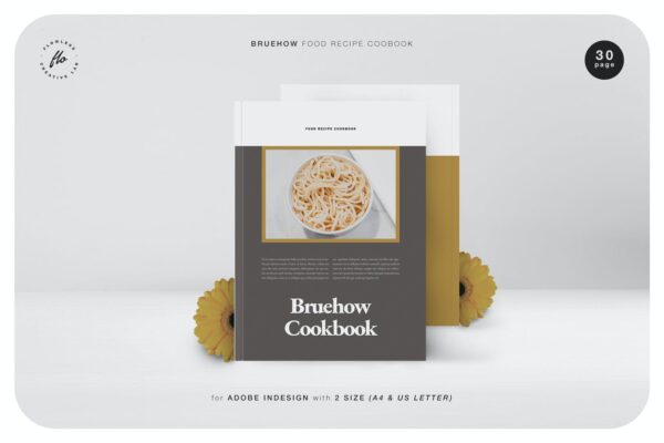 简约美食食品食谱菜单画册色剂INDD模板素材 Bruehow Food Recipe Cookbook