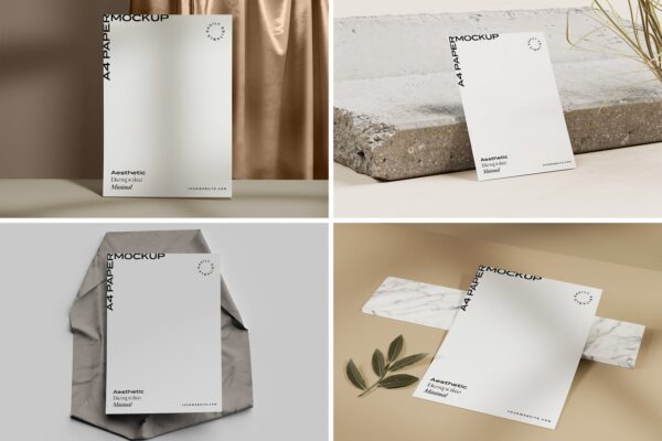 现代极简A4纸张贴图样机素材 Minimal A4 Paper Mockups-第1578期-