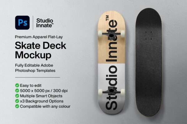 简约滑板外观设计贴图样机模板 Skate Deck Mockup
