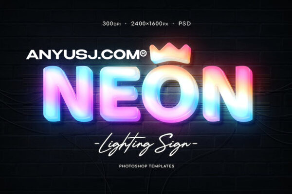 6款炫彩霓虹亚克力灯箱发光字Logo设计Ps样机素材 Neon Wall Sign Creator-第821期-