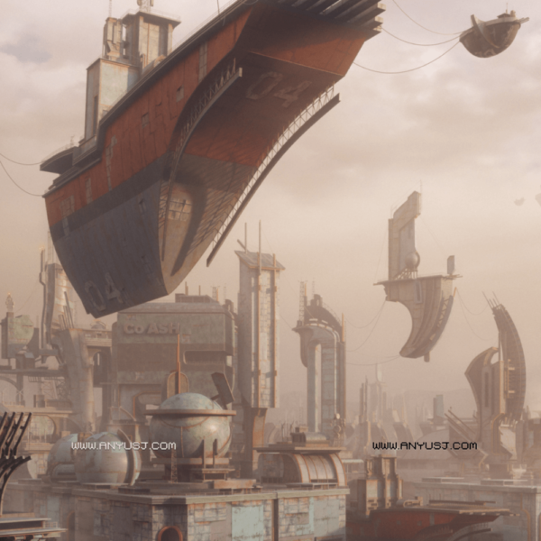 超炫酷未来科幻电影游戏浮动城市建筑3D模型设计素材 Kitbash3D – Heavy Metal-第834期-