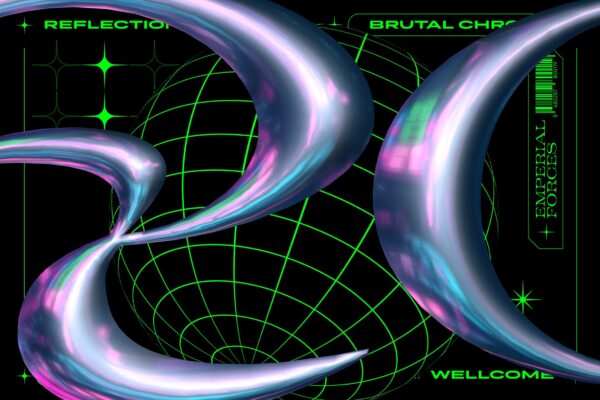 潮流金属光泽镀铬3D立体标题文本Logo字体设计PS样式素材模板 Brutal Chrome Text Effect-第928期-