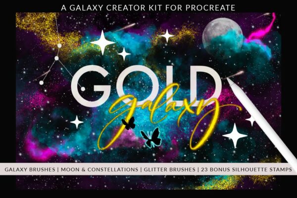 80多款有趣星系星星月亮闪光Procreate笔刷套装 Galaxy Creator Kit For Procreate-第824期-