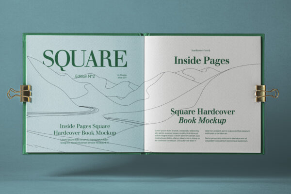 打开精装书画册设计样机模板 Open Square Psd Catalog Mockup-第1026期-