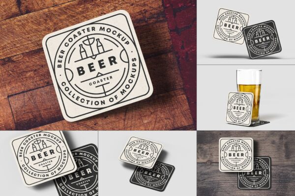 7款啤酒杯垫设计展示贴图样机 Beer Coaster Mockup 2
