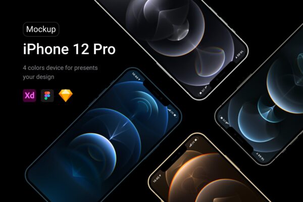 4个颜色新款iPhone 12 Pro屏幕演示样机模板 iPhone 12 Pro Mockup -第937期-
