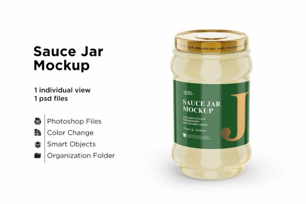 透明蜂蜜蛋黄酱酱玻璃罐设计展示样机 Clear Glass Mayonnaise Sauce Jar Mockup-第944期-