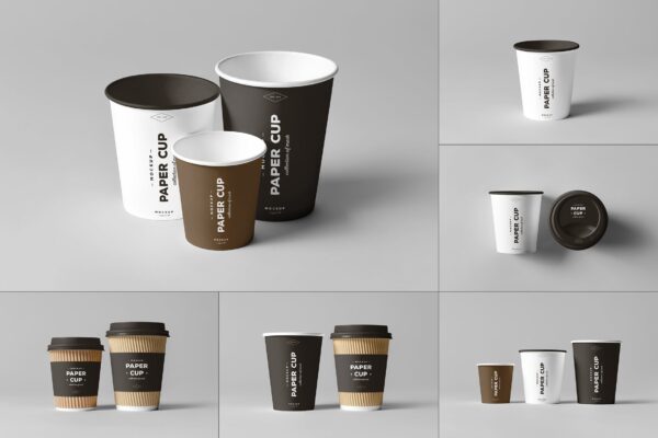8款一次性咖啡纸杯样机模板 Paper Cups Mockup