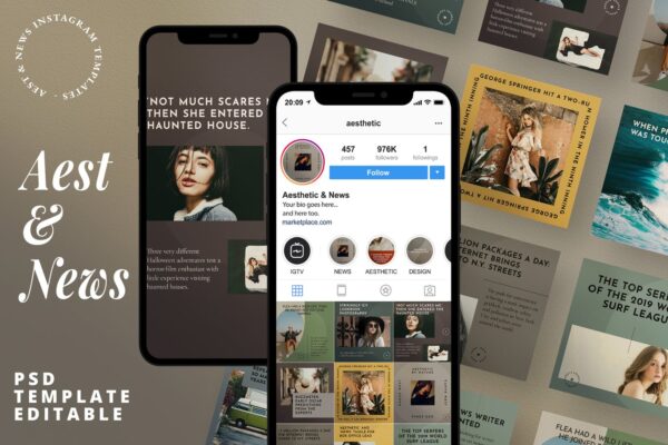 时尚品牌推广新媒体电商海报设计PSD模板素材 Aest News – Instagram Story & Post Media Kit-第1499期-
