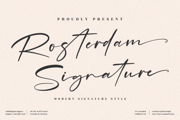 优雅海报品牌社交媒体设计手写英文字体 Rosterdam Signature Font LS-第1649期-