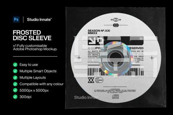 潮流磨砂音乐专辑CD光盘包装纸袋贴纸设计展示贴图样机模板素材 Studio Innate – Frosted Disc Sleeve-第1113期-